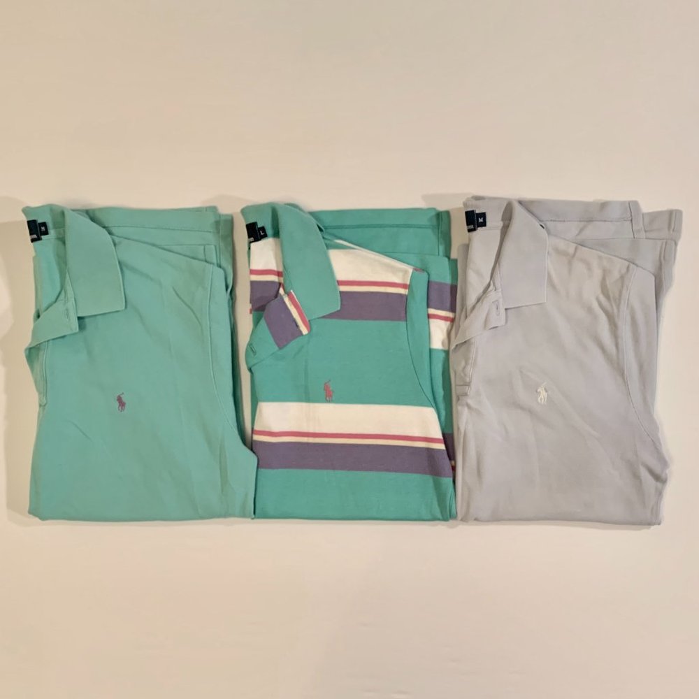 (3) Vintage Ralph Lauren Polo Shirt Pastel Stripes Teal USA